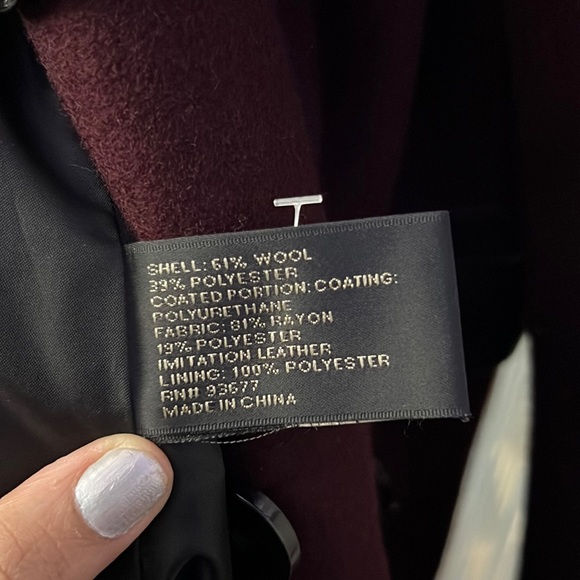 Worthington wool blend dark cherry/ burgundy red and black leather coat - Picture 7 of 8